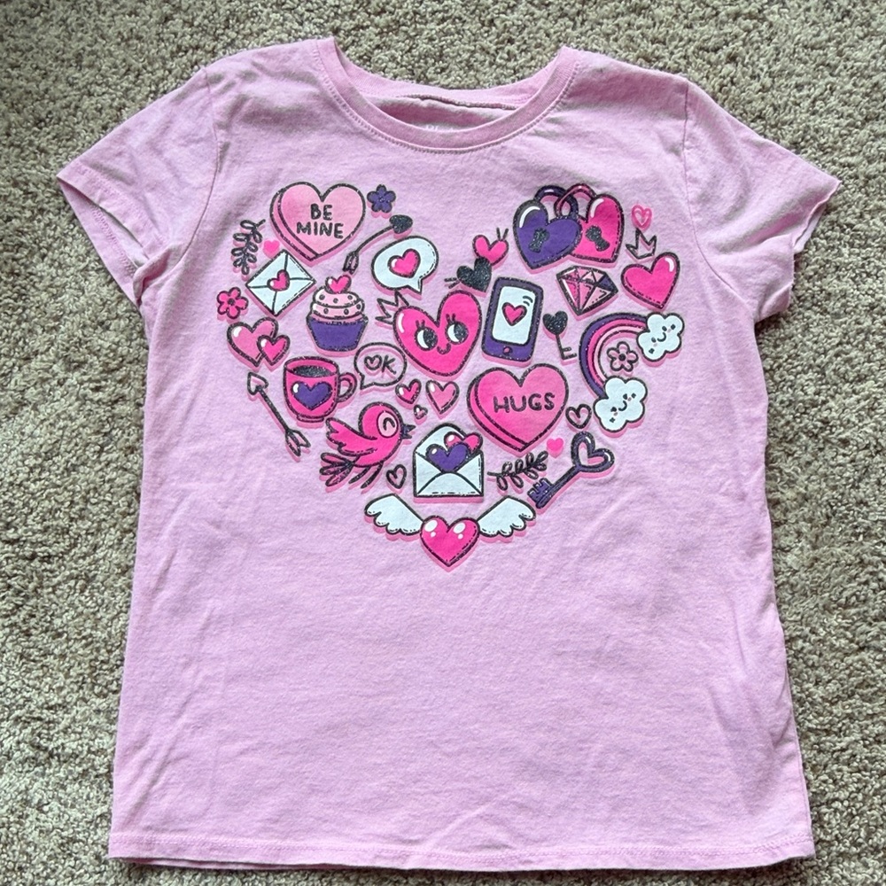 Children's Place Pink Heart Valentines Day Graphic T-Shirt size medium